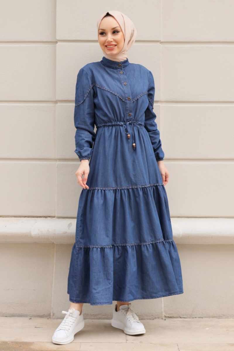 Mahima Mavi Kot Elbise