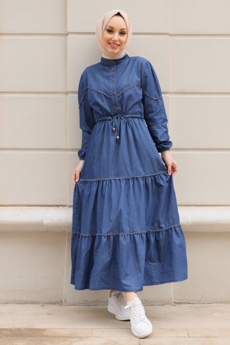 Mahima Mavi Kot Elbise