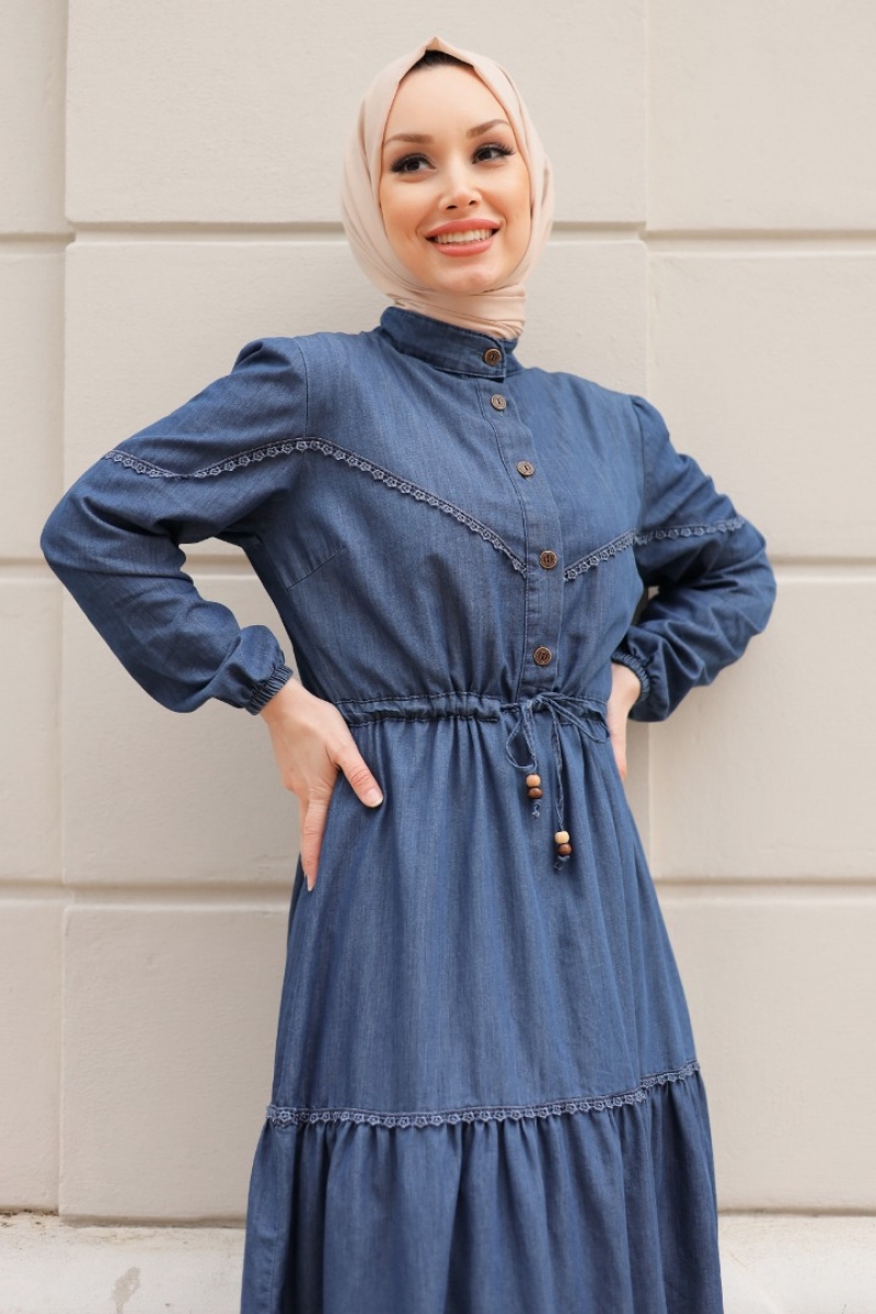 Mahima Mavi Kot Elbise