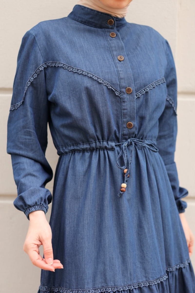 Mahima Mavi Kot Elbise