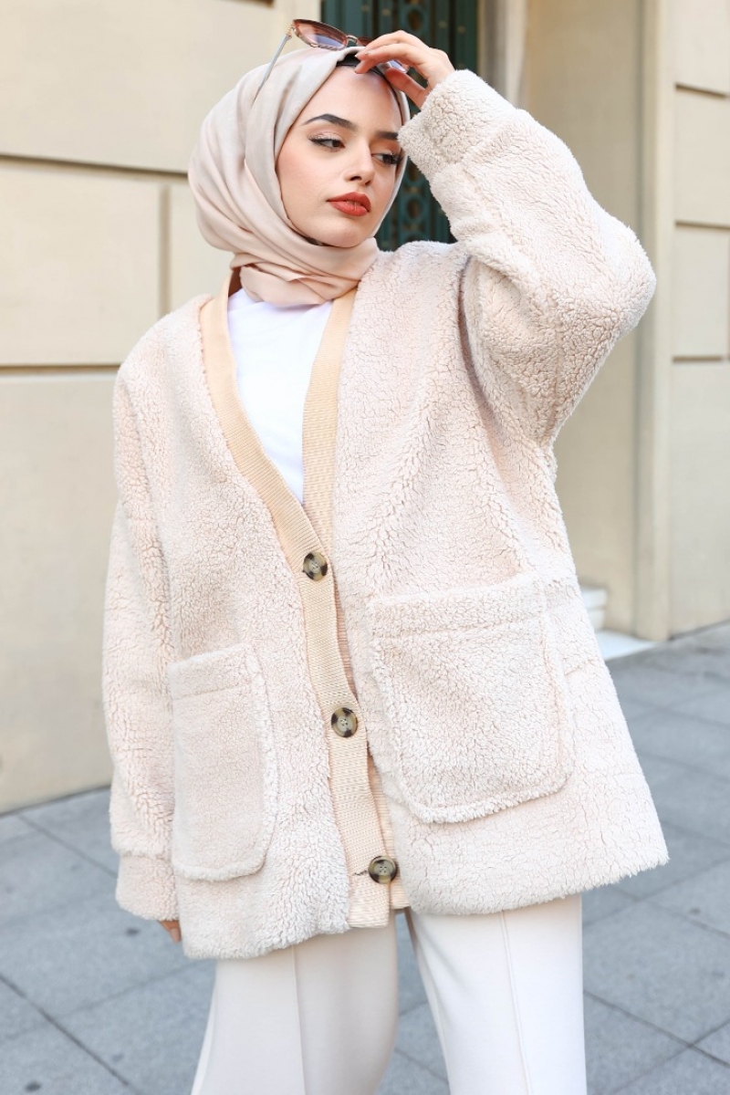 Mayra Bej Peluş Mont