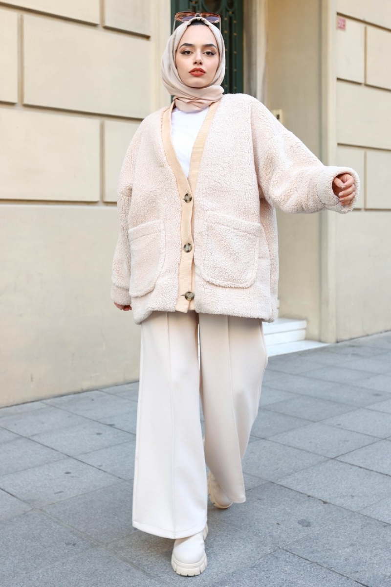 Mayra Bej Peluş Mont