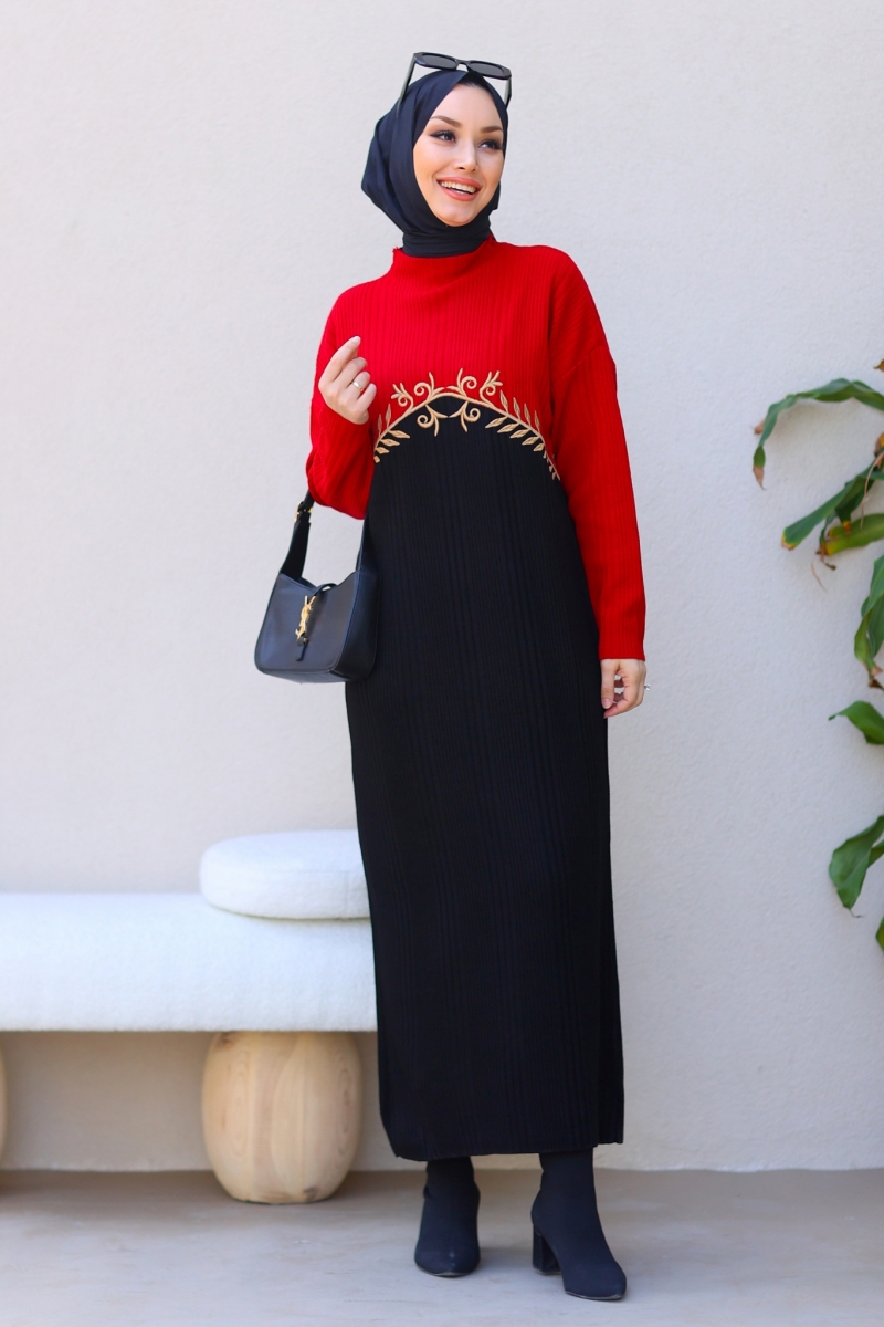 Olive Kırmızı Elbise