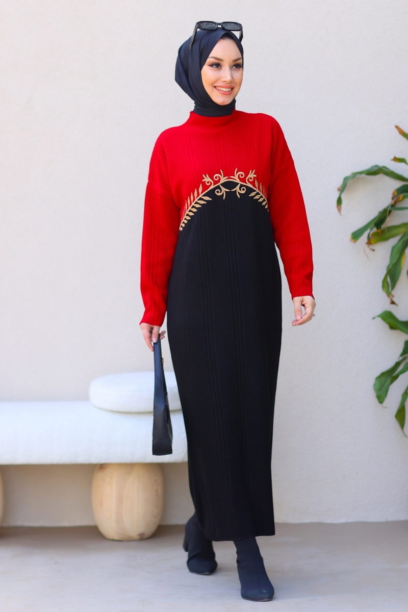 Olive Kırmızı Elbise