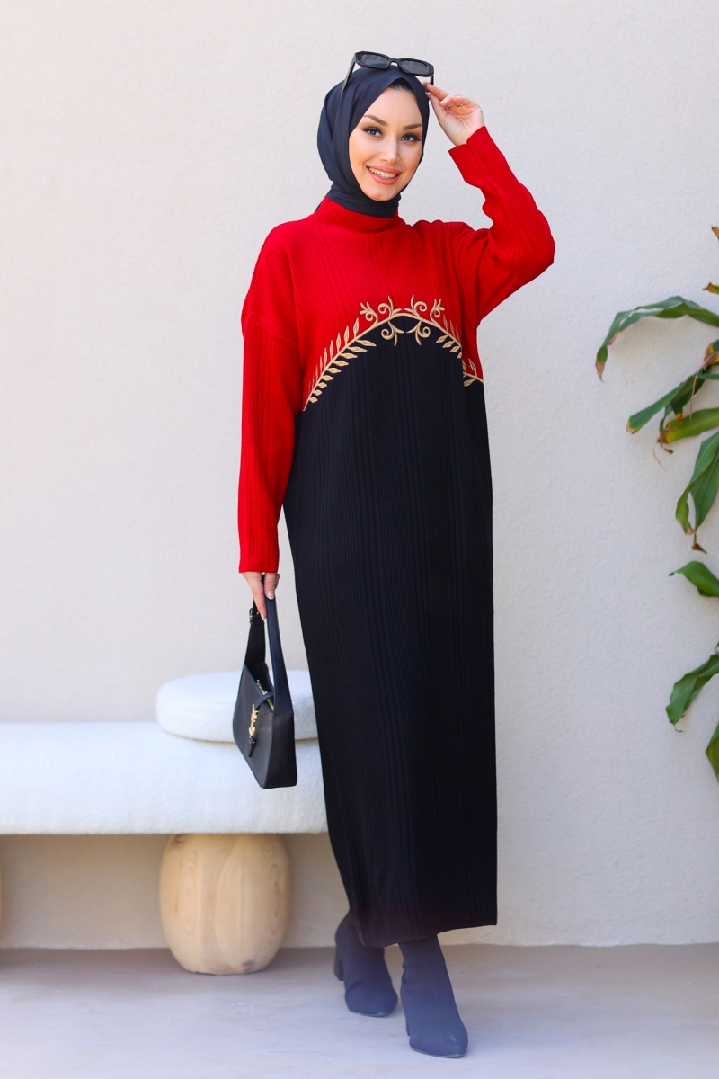 Olive Kırmızı Elbise