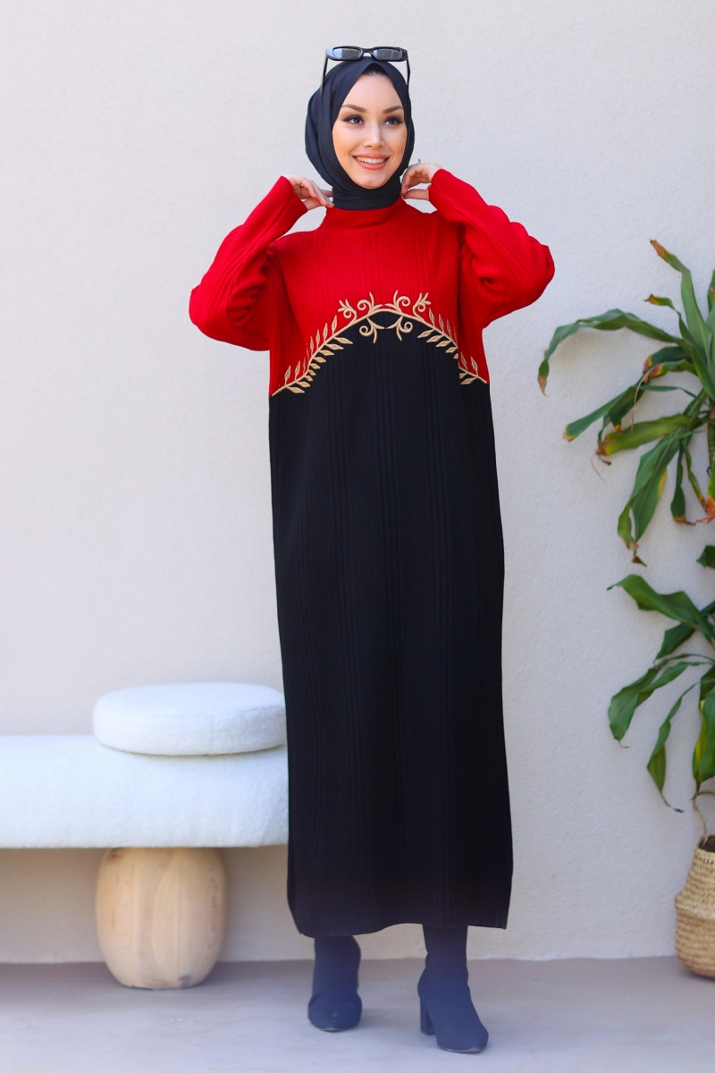 Olive Kırmızı Elbise