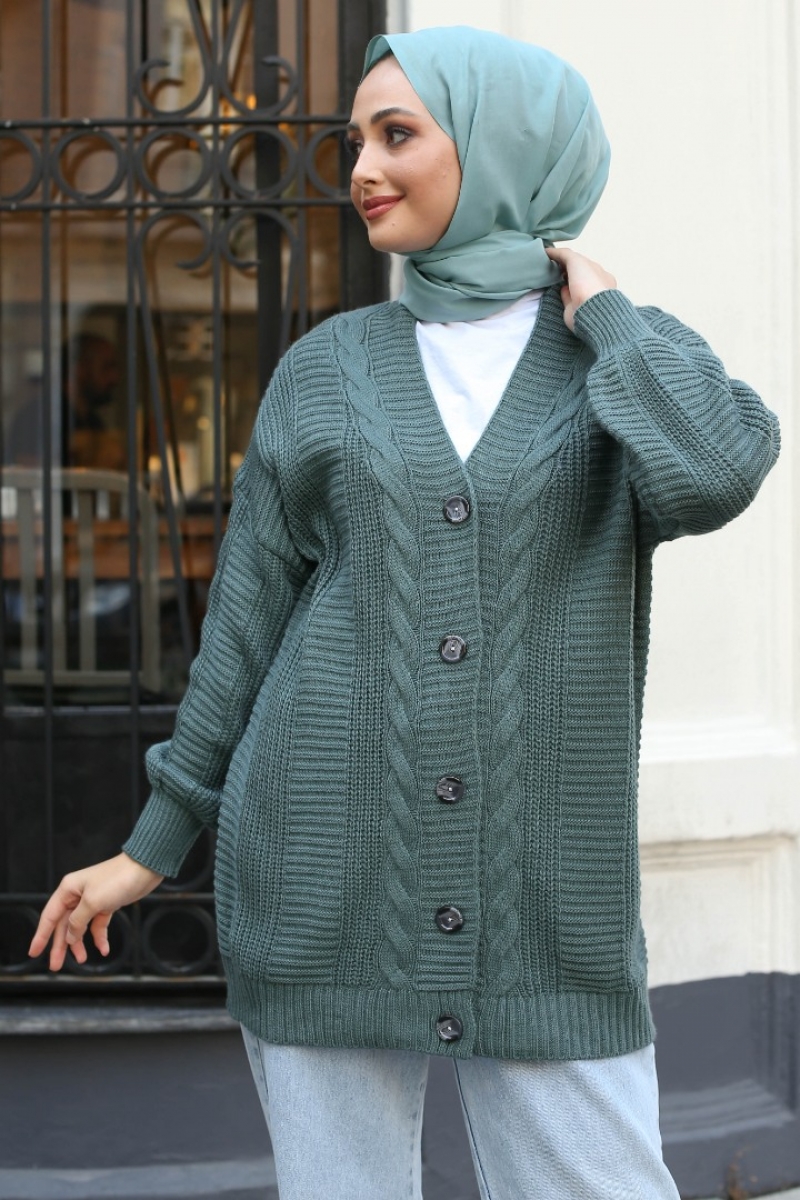 Teddy Koyu Yeşil Hırka