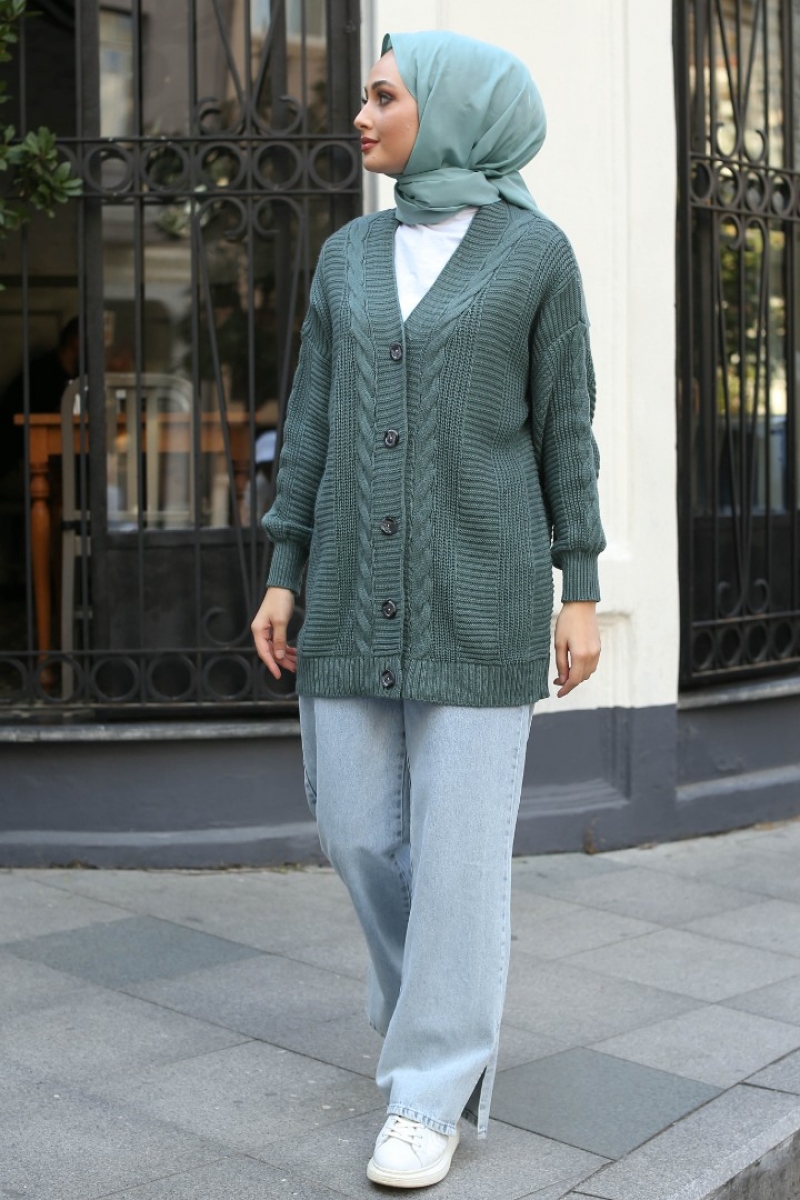 Teddy Koyu Yeşil Hırka