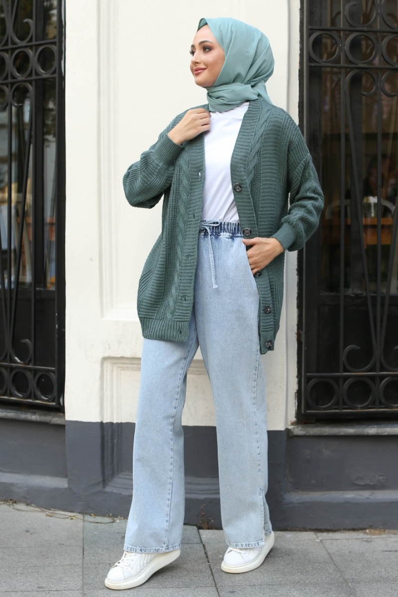 Teddy Koyu Yeşil Hırka