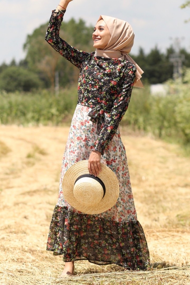 Çalıkuşu Siyah Beyaz Elbise