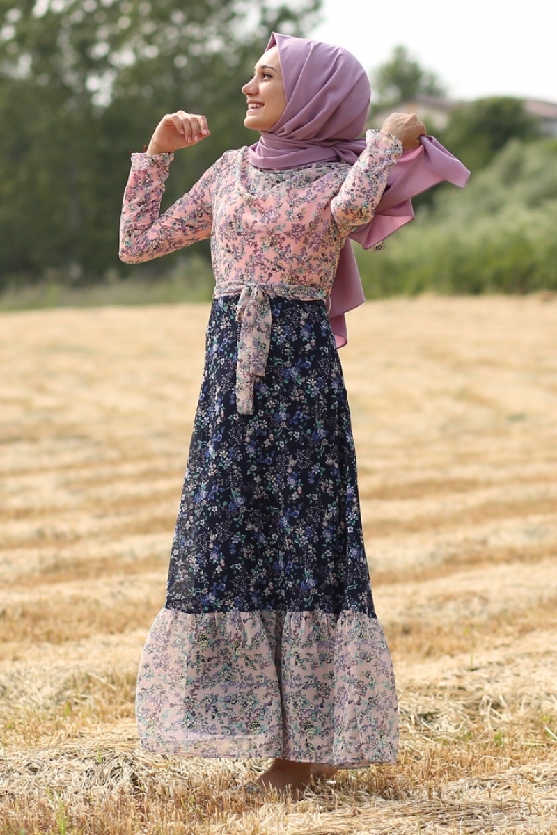 Çalıkuşu Pudra Lacivert Elbise