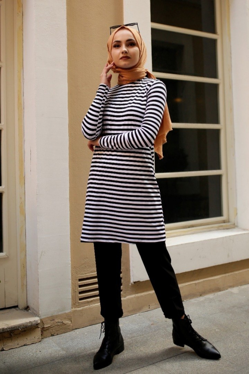 Bryn Siyah Çizgili Tunik