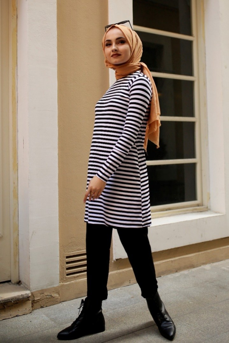 Bryn Siyah Çizgili Tunik