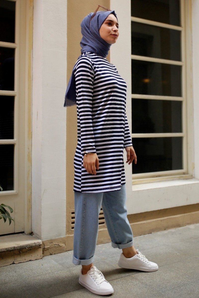 Bryn Lacivert Çizgili Tunik