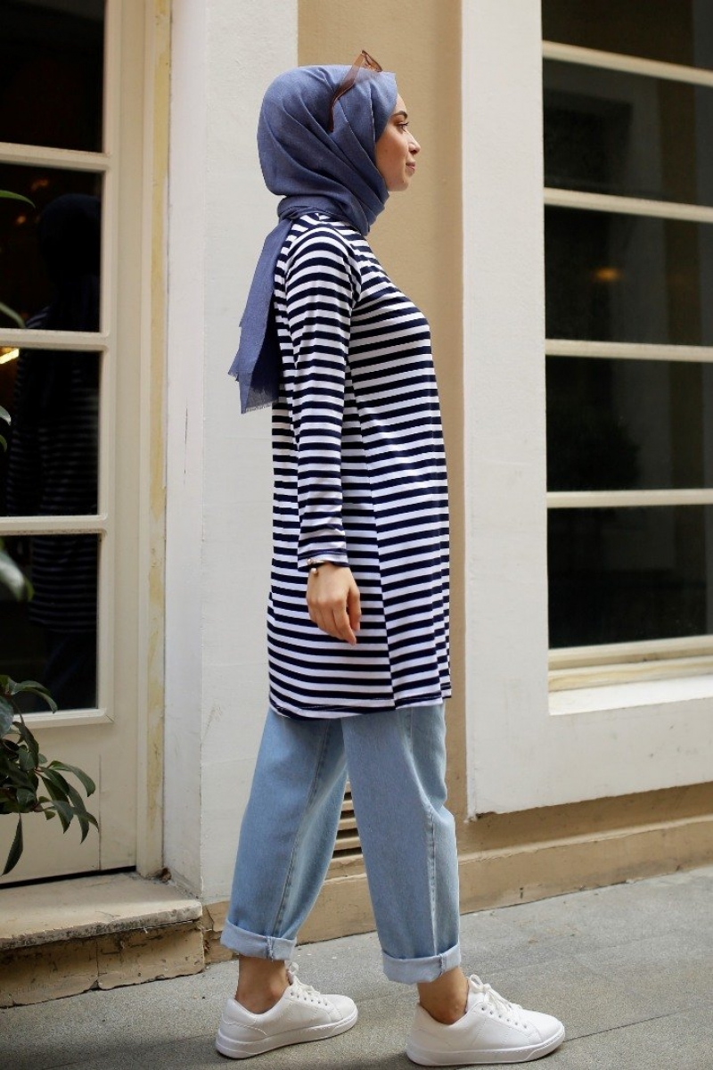 Bryn Lacivert Çizgili Tunik
