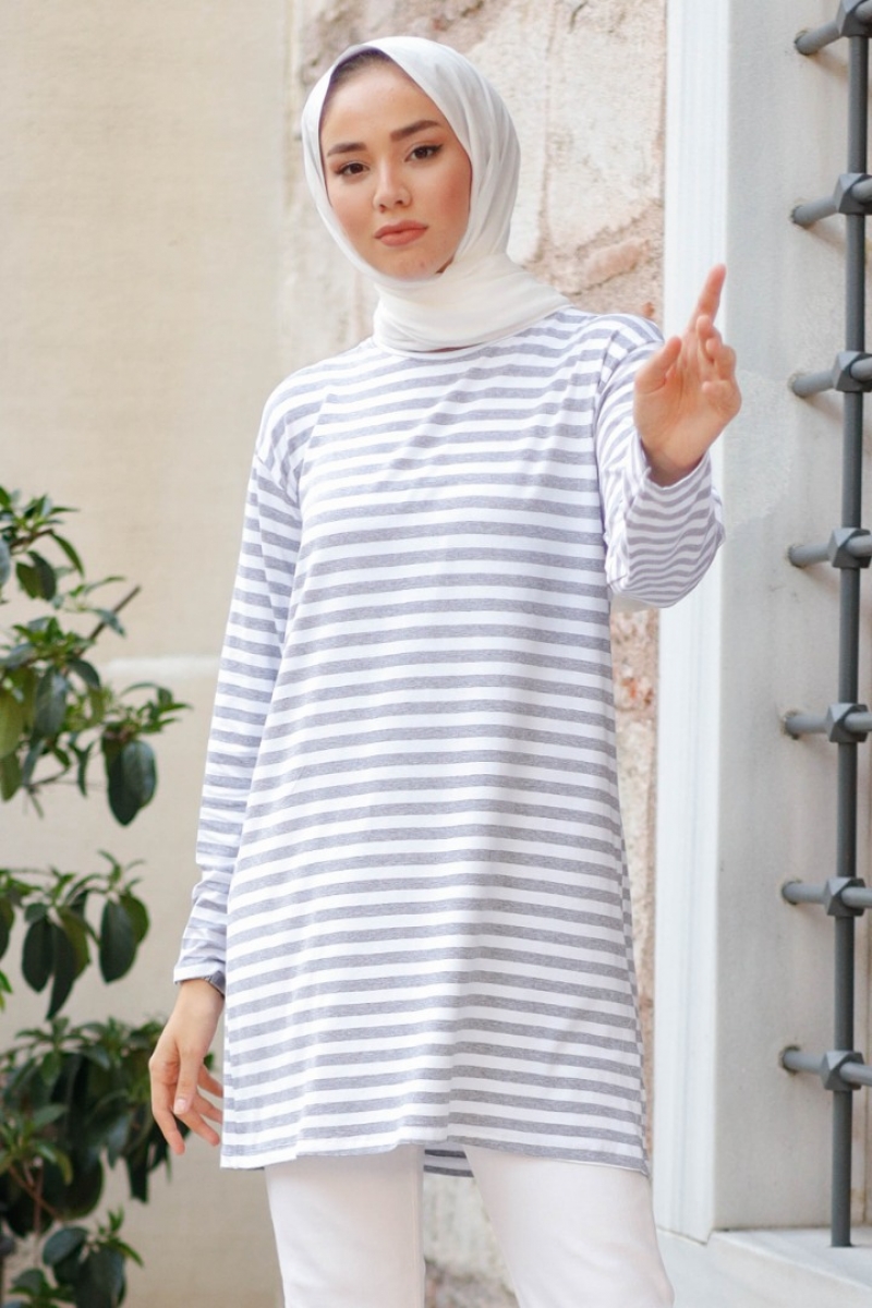 Bryn Gri Çizgili Tunik
