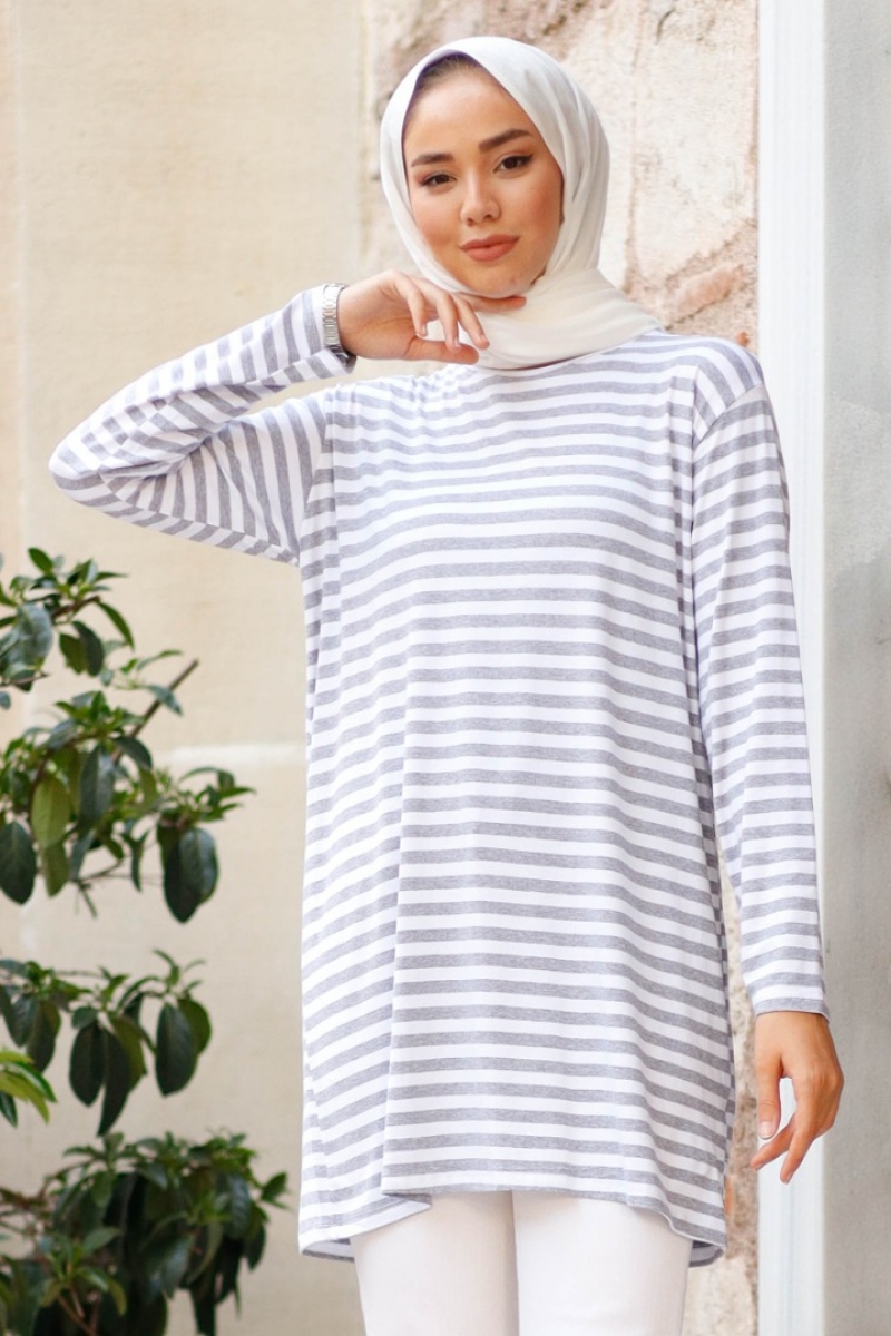 Bryn Gri Çizgili Tunik