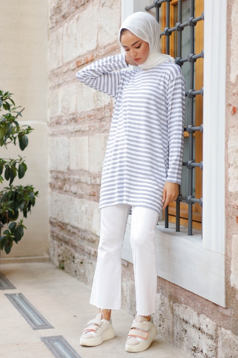 Bryn Gri Çizgili Tunik