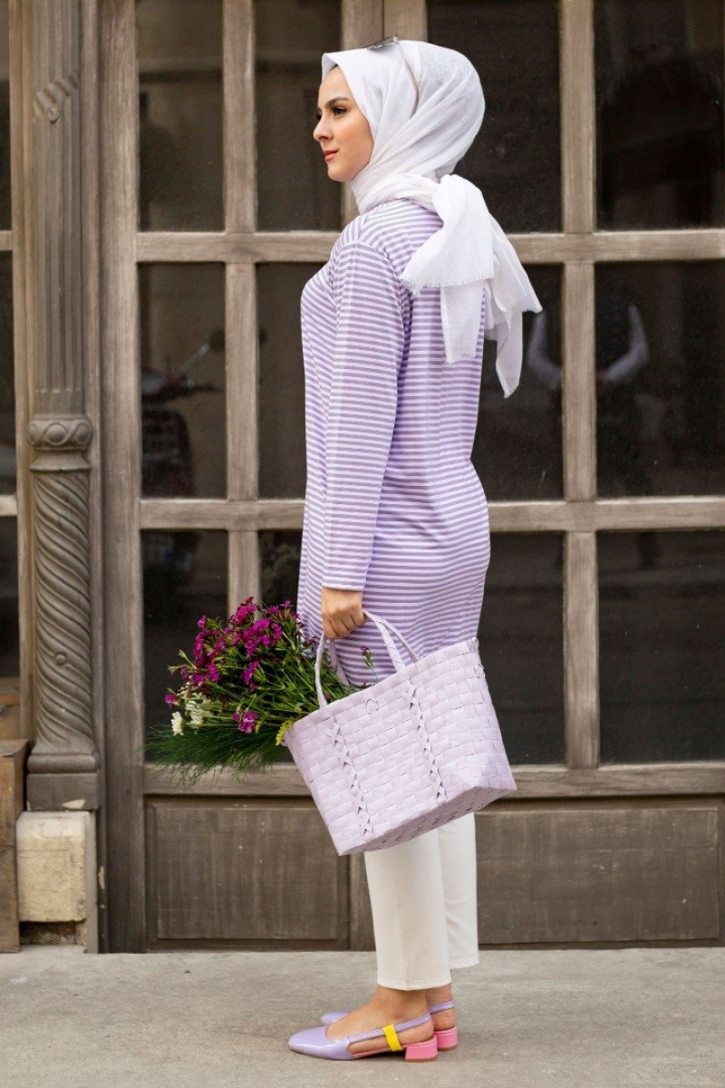 Bryn Lila Çizgili Tunik