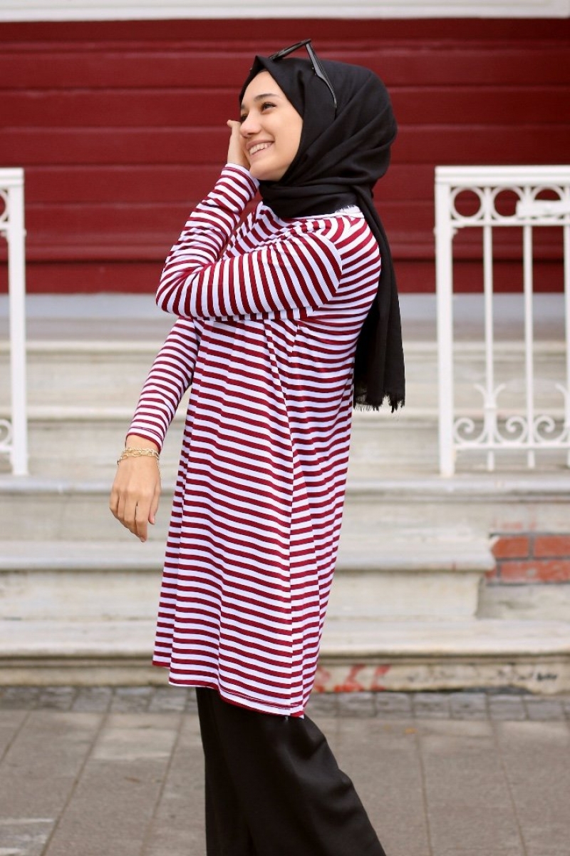 Bryn Bordo Çizgili Tunik
