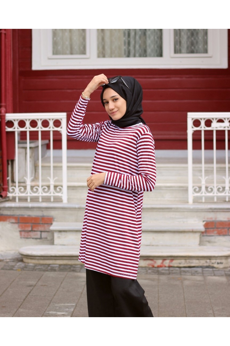 Bryn Bordo Çizgili Tunik