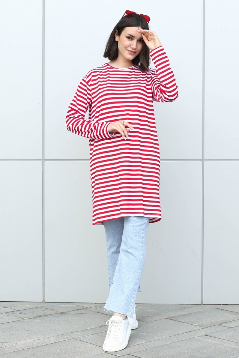 Bryn Kırmızı Çizgili Tunik