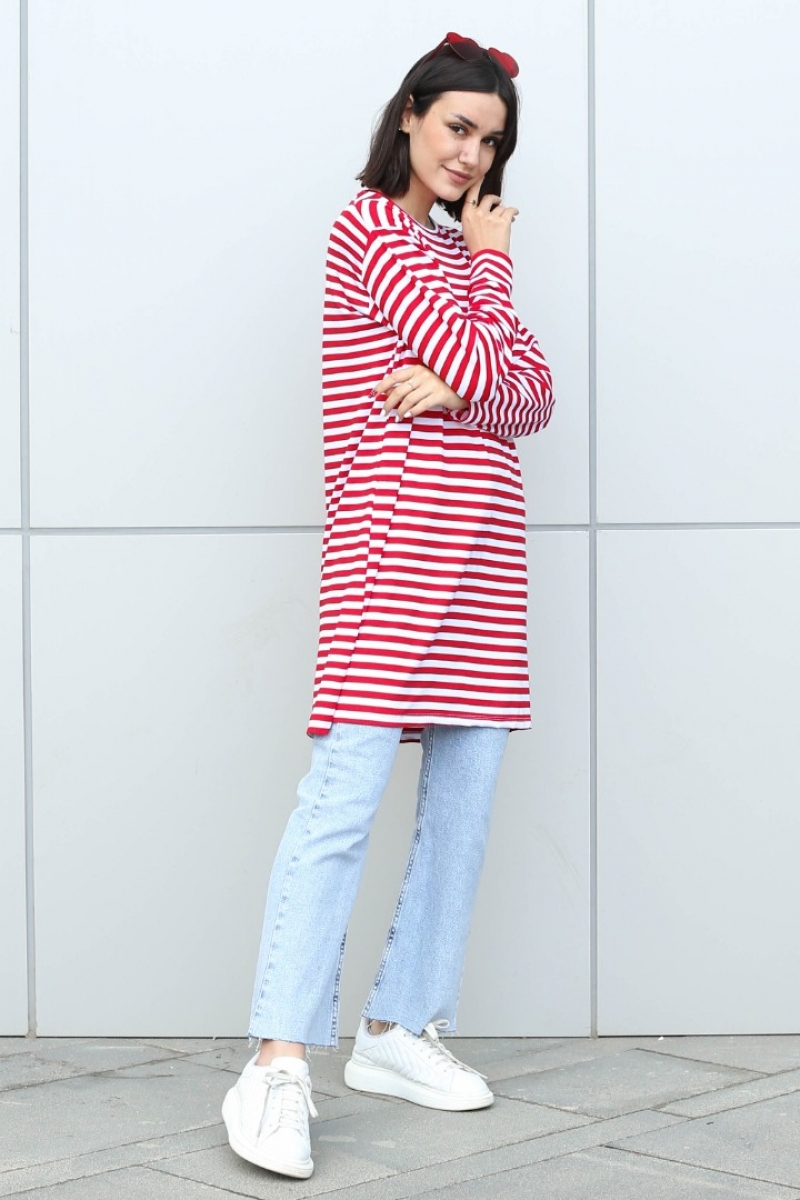 Bryn Kırmızı Çizgili Tunik