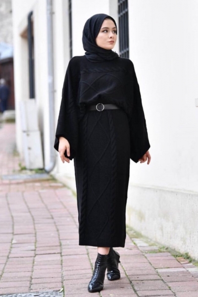 Örgü İkili Siyah Takım