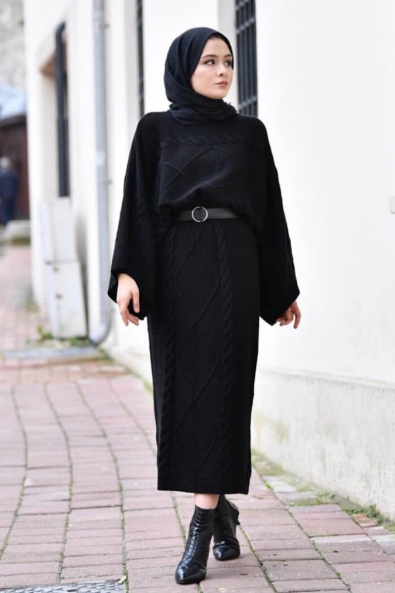 Örgü İkili Siyah Takım