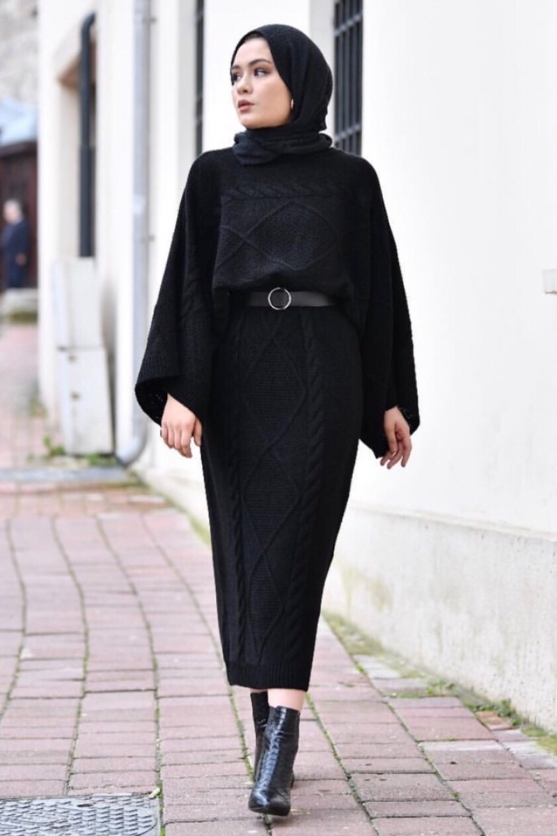 Örgü İkili Siyah Takım