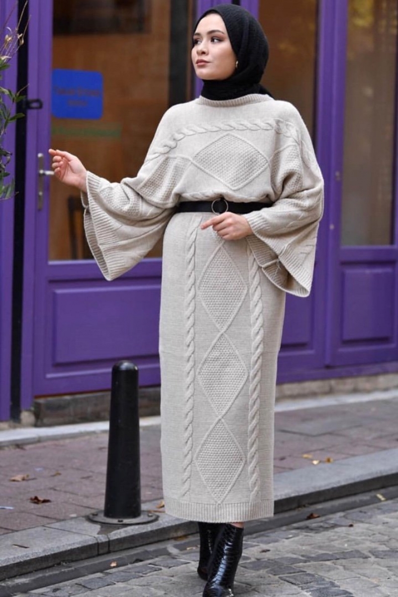 Örgü İkili Krem Takım