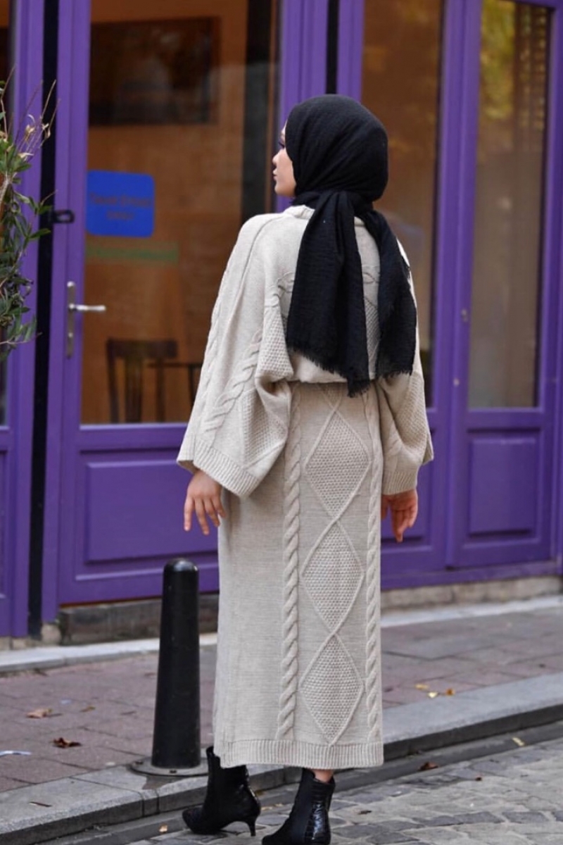 Örgü İkili Krem Takım