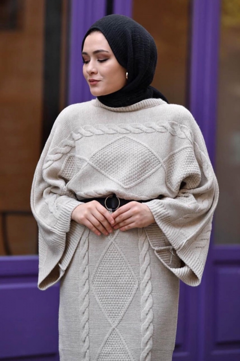 Örgü İkili Krem Takım